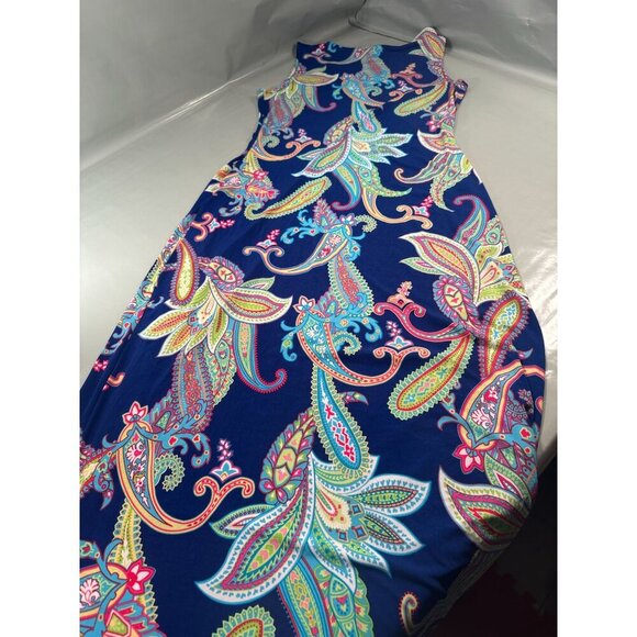 Philosophy Republic Sleeveless Paisley Maxi Stretch Dress Long Boho Slit Button - Picture 8 of 16